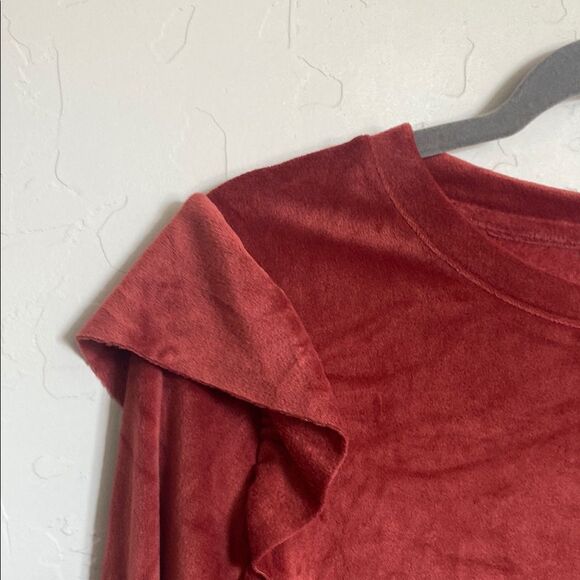 Women's Velour Ruffle Top - Rust - Picture 3 of 5